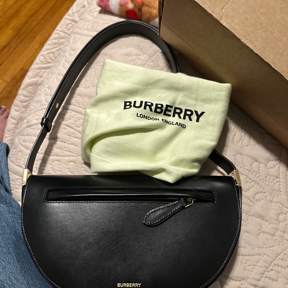 Burberry Black Leather Crescent Shoulder Bag